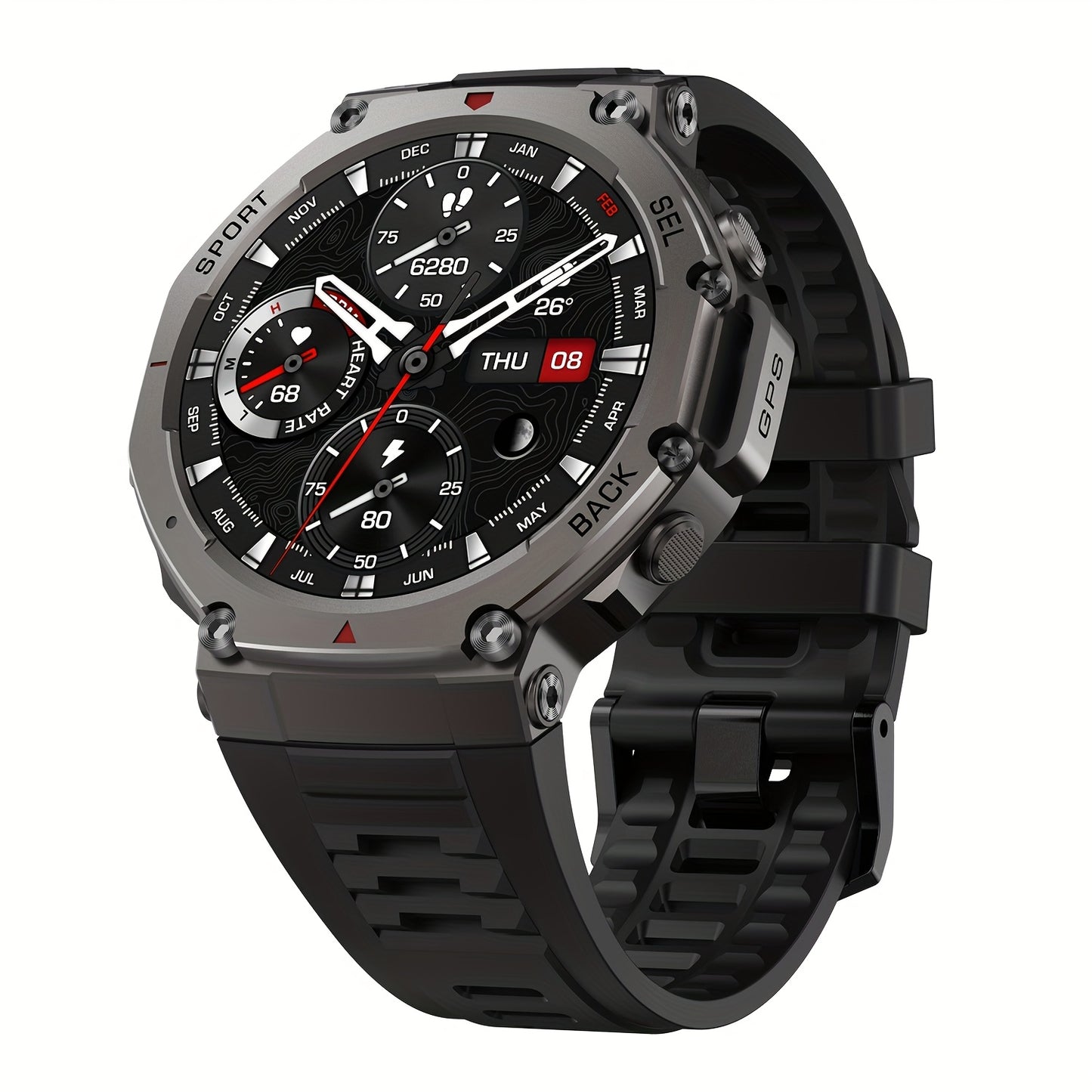 Ciberer Smart Watch Answer/Make Calls, GPS integrato, 3.63cm AMOLED Display, 5 ATM, Bussola, Altitudine, Pressione, 200+ Cloud Dials, Wireless, Ricarica USB, Lega e Silicone, Batteria al litio 500mAh, Altitude Tracker, Com