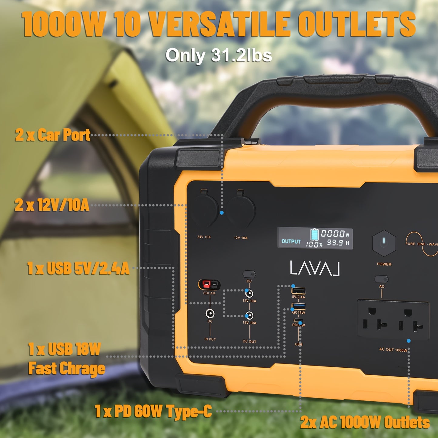 Centrale elettrica portatile con pannello solare, generatore solare da 293 Wh-1075 Wh con uscita USB-C PD da 60 W, uscita CA a onda sinusoidale pura da 110 V, torcia elettrica, batteria LiFePO4