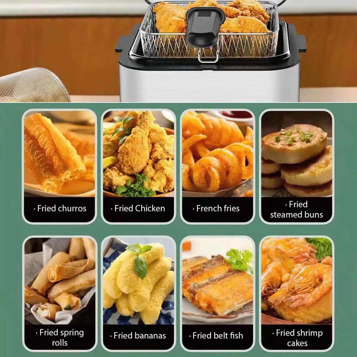 1000W 2.5L Electric Deep Fryer French fry Machine Oven Oil Hot Pot Fried Chicken Grill Adjustable Thermostat Kitchen Cooking