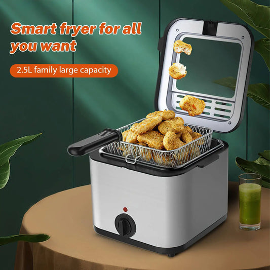 1000W 2.5L Electric Deep Fryer French fry Machine Oven Oil Hot Pot Fried Chicken Grill Adjustable Thermostat Kitchen Cooking