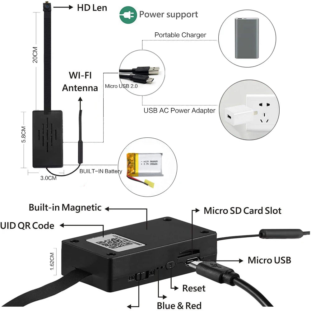 WiFi IP Mini Nanny Camera Modulo Motion P2P batteria Videocamera Videoregistratore Sicurezza domestica Micro camcorder telecomando Nascosto TF
