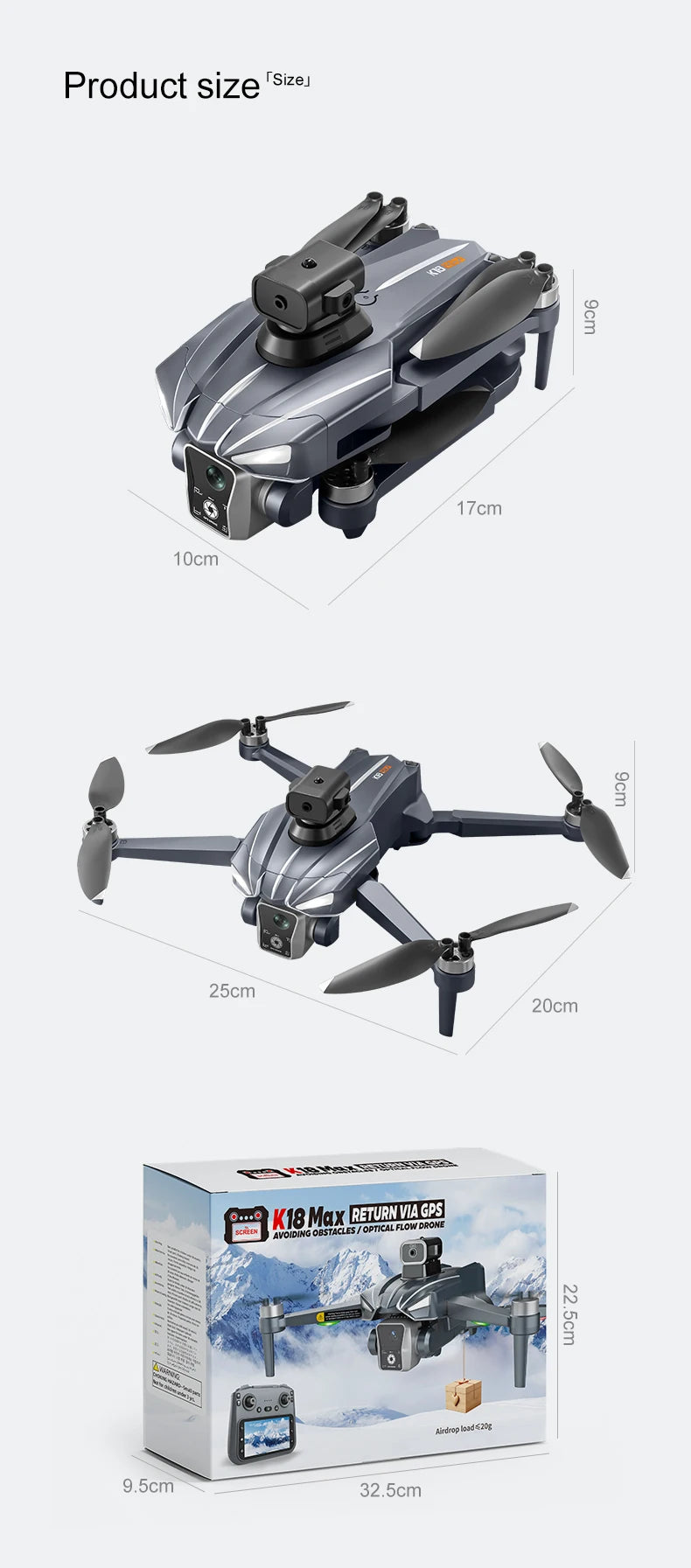 K18 Max 4,5 pollici grande schermo Drone 360° Laser per evitare ostacoli Posizionamento GPS Flusso ottico Dispositivo di lancio aereo RC Drone Giocattolo