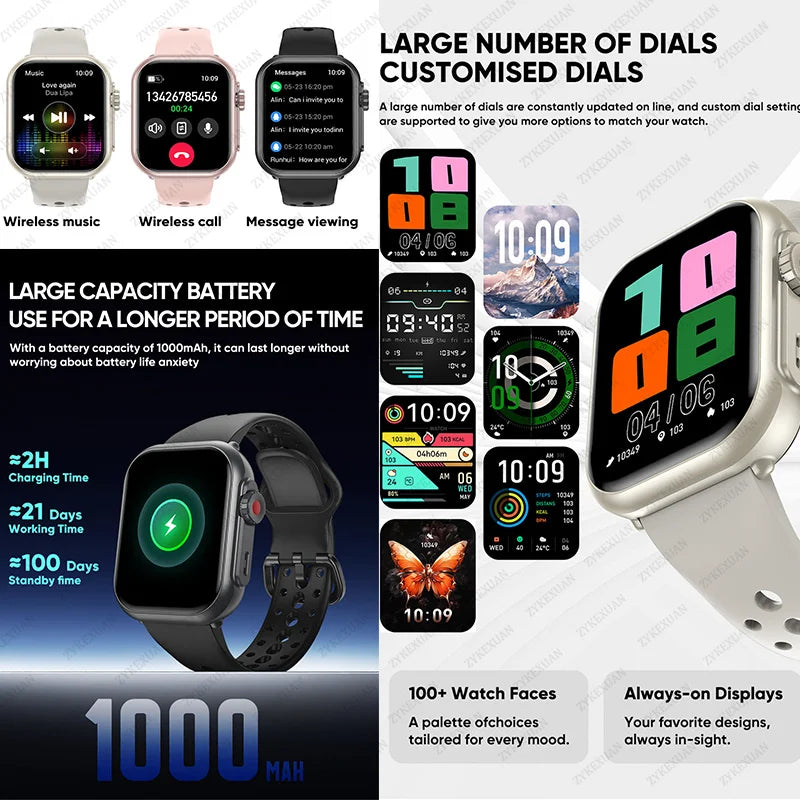 2025 Nuovo per Huawei Xiaomi Smart Watch Uomini Donne 1.85 pollici HD AMOLED Full Touch Screen IP68 Impermeabile Bluetooth Chiamata SmartWatch.