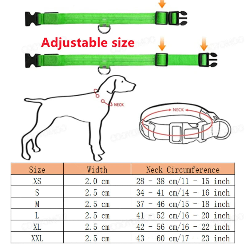 Collare luminoso per cani a 3 modalità, LED USB, per gatti e cani, staccabile, luminoso a LED notturno, per la prevenzione della perdita di cani, accessori per animali domestici