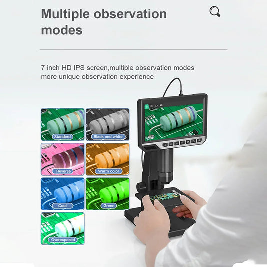 7 pollici HD Microscopi digitali 500X-1500X ad alta definizione imaging plastica corpo cablato telecomando monoculare video microscopio