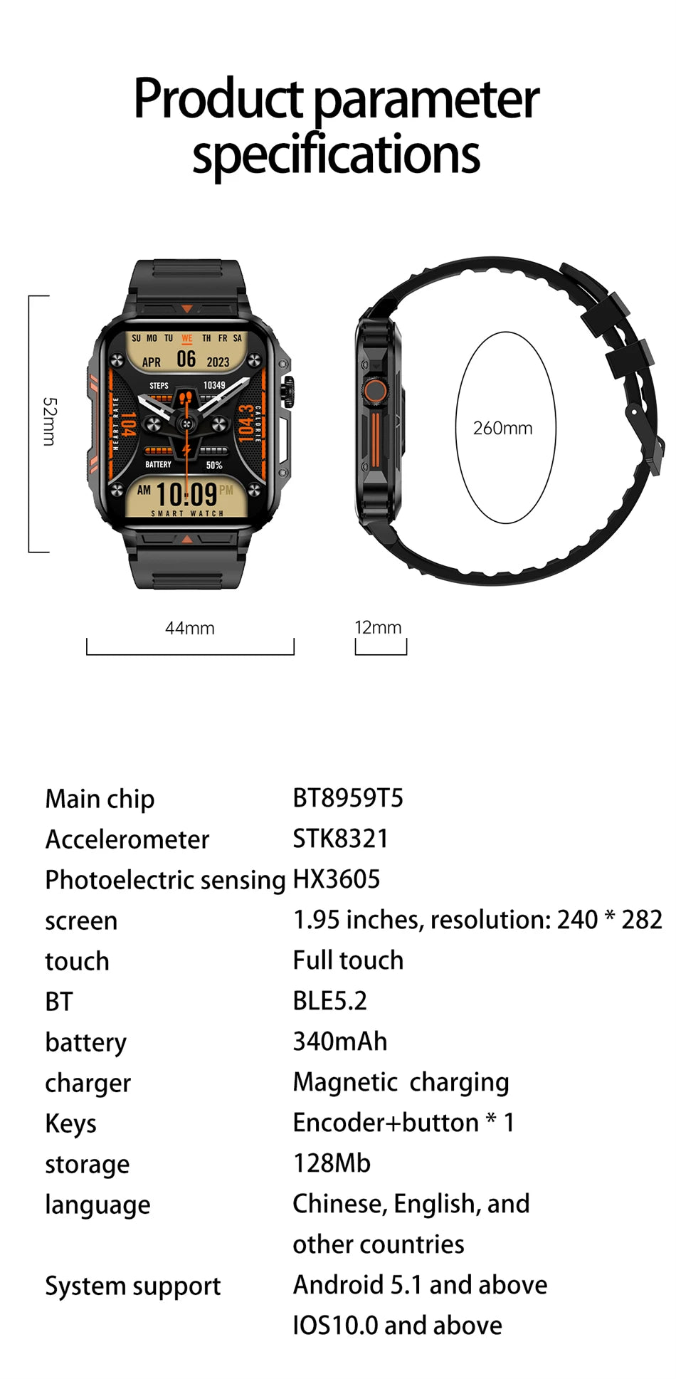 2024 Nuovo uomo militare all'aperto 1.95 Smart Watch uomini bluetooth chiamata smartwatch uomini per android ios ip68 impermeabile ftiness orologi