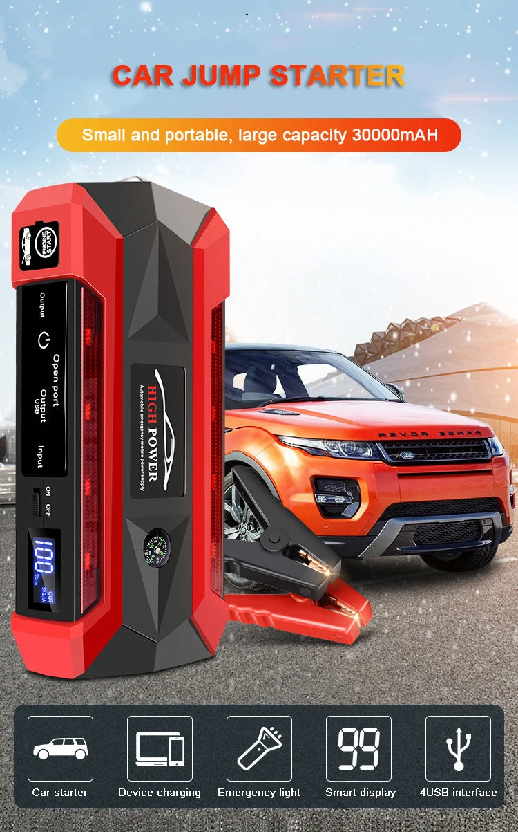 Car Battery Starter 30000mAh Caricatore portatile Auto Jump Starter 12V Benzina Diesel Car Emergency Booster Start Alimentazione