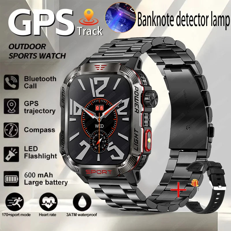 Nuovo per Huawei Xiaomi Militare GPS Smart Watch Uomini Torcia elettrica Bussola impermeabile all'aperto Sport Tracker Bluetooth Chiamata Smartwatch