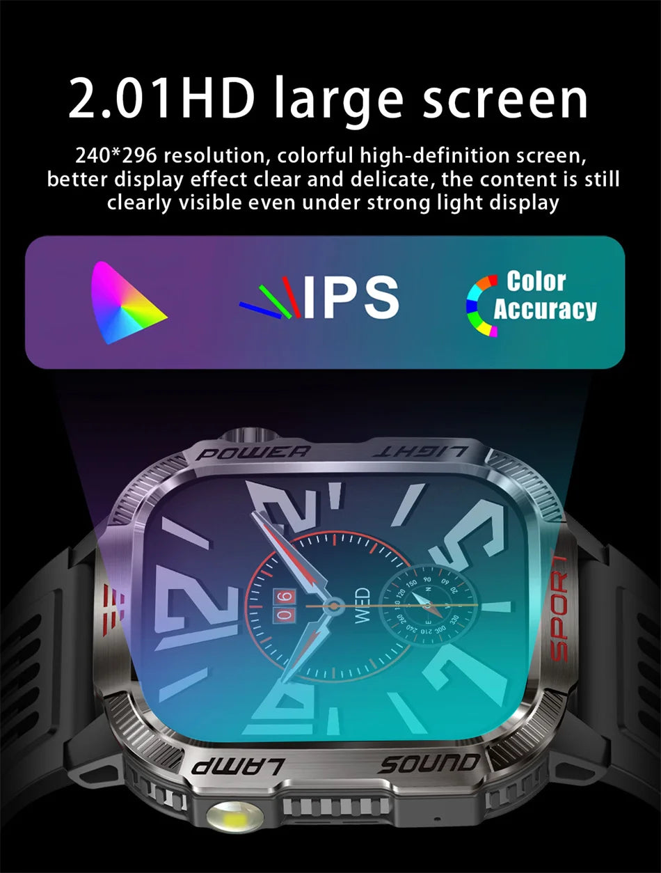 Nuovo per Huawei Xiaomi Militare GPS Smart Watch Uomini Torcia elettrica Bussola impermeabile all'aperto Sport Tracker Bluetooth Chiamata Smartwatch