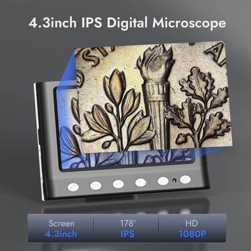 RIEVBCAU DM7 4.3' Microscopio digitale 1000X Coin Microscope 1080P Video Microscope per la saldatura degli adulti con 8 LED Dropshipping
