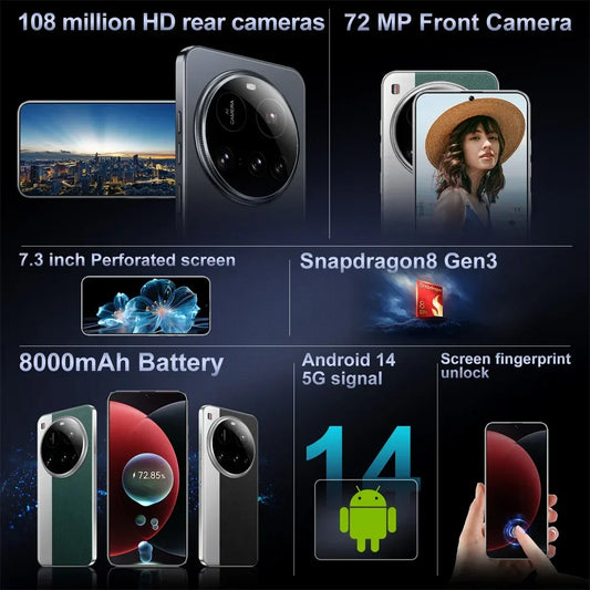 Nuovi 15 smartphone Ultra, 5G, 7.3HD, telefoni cellulari Android, 22G+2TB, doppia SIM, telefono cellulare da 8000 mAh, versione globale sbloccata