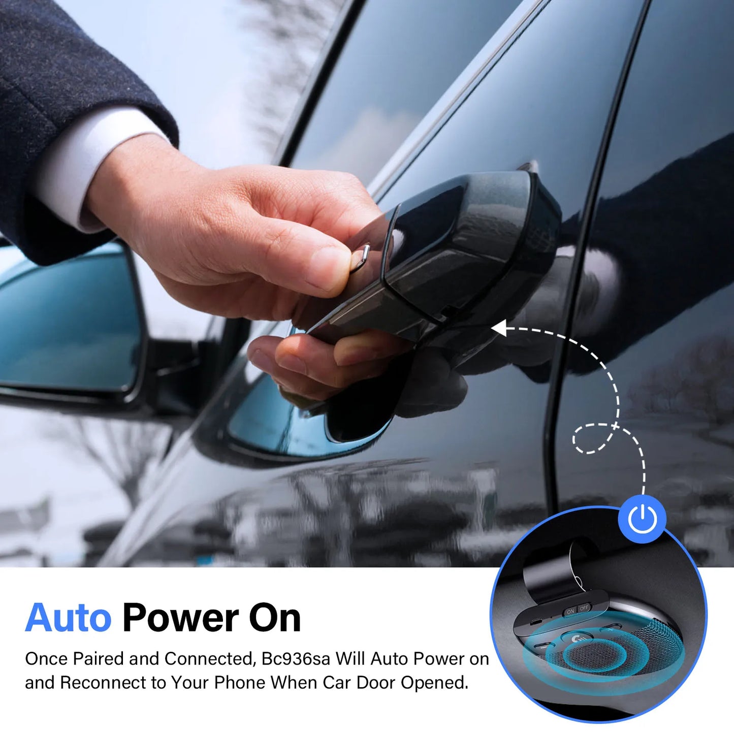 Kit vivavoce per auto BT 5.0 per veicoli wireless, vivavoce per auto Bluetooth, accensione automatica, connessione, supporto per due telefoni cellulari