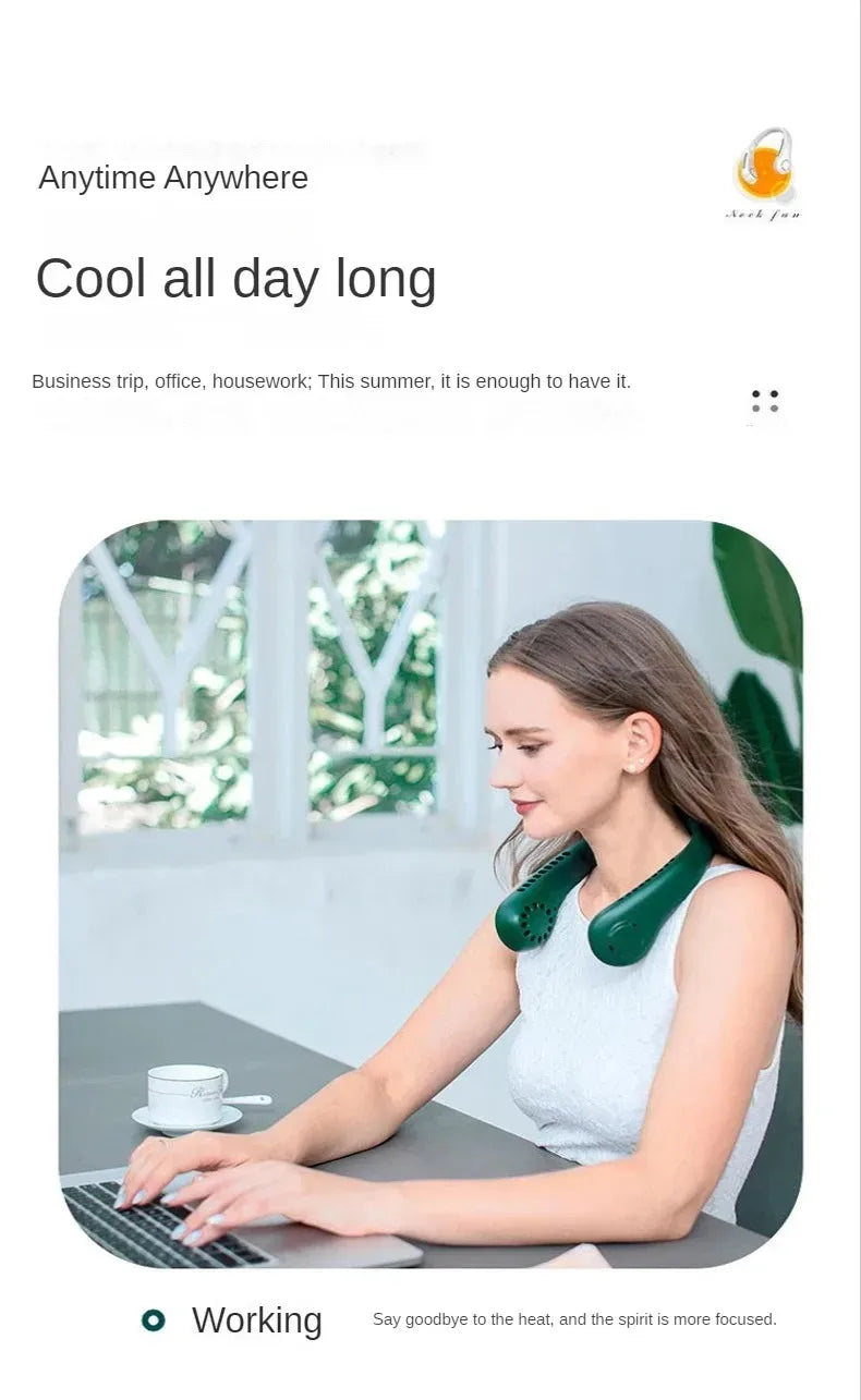 Hanging Neck Fan Convenient Small Fan Can Be Freely Adjusted Mini Small USB Charging Leafless Large Wind Hanging Neck Outdoors