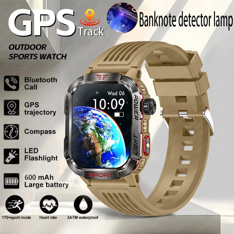 Nuovo per Huawei Xiaomi Militare GPS Smart Watch Uomini Torcia elettrica Bussola impermeabile all'aperto Sport Tracker Bluetooth Chiamata Smartwatch