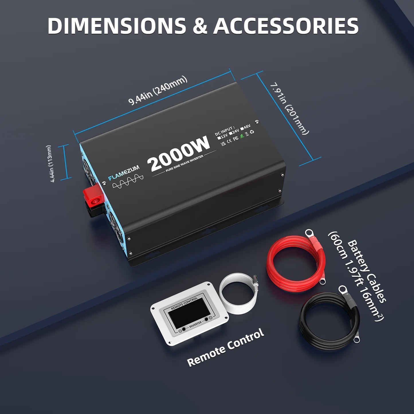 Convertitore voltmetro per auto LCD con presa UE da 2000 W, potenza continua, onda sinusoidale pura, potenza di picco, 4000 W CC 12 V a CA 230 V 50 Hz