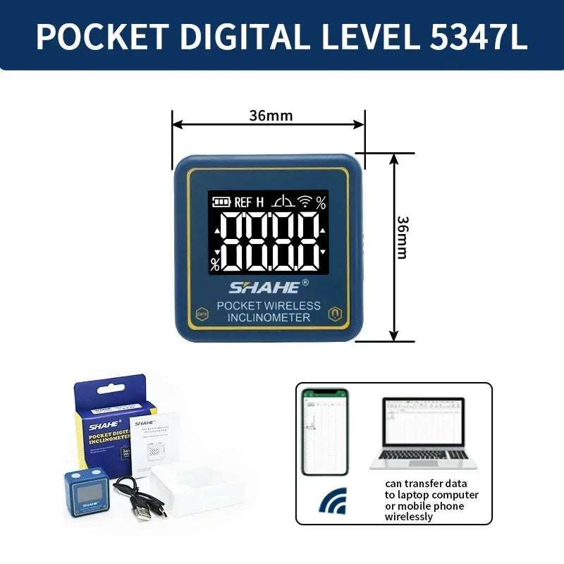 SHAHE Piccolo livello digitale ricaricabile Protrattore Inclinometro Digital Angle Finder Strumenti di misurazione dell'angolo
