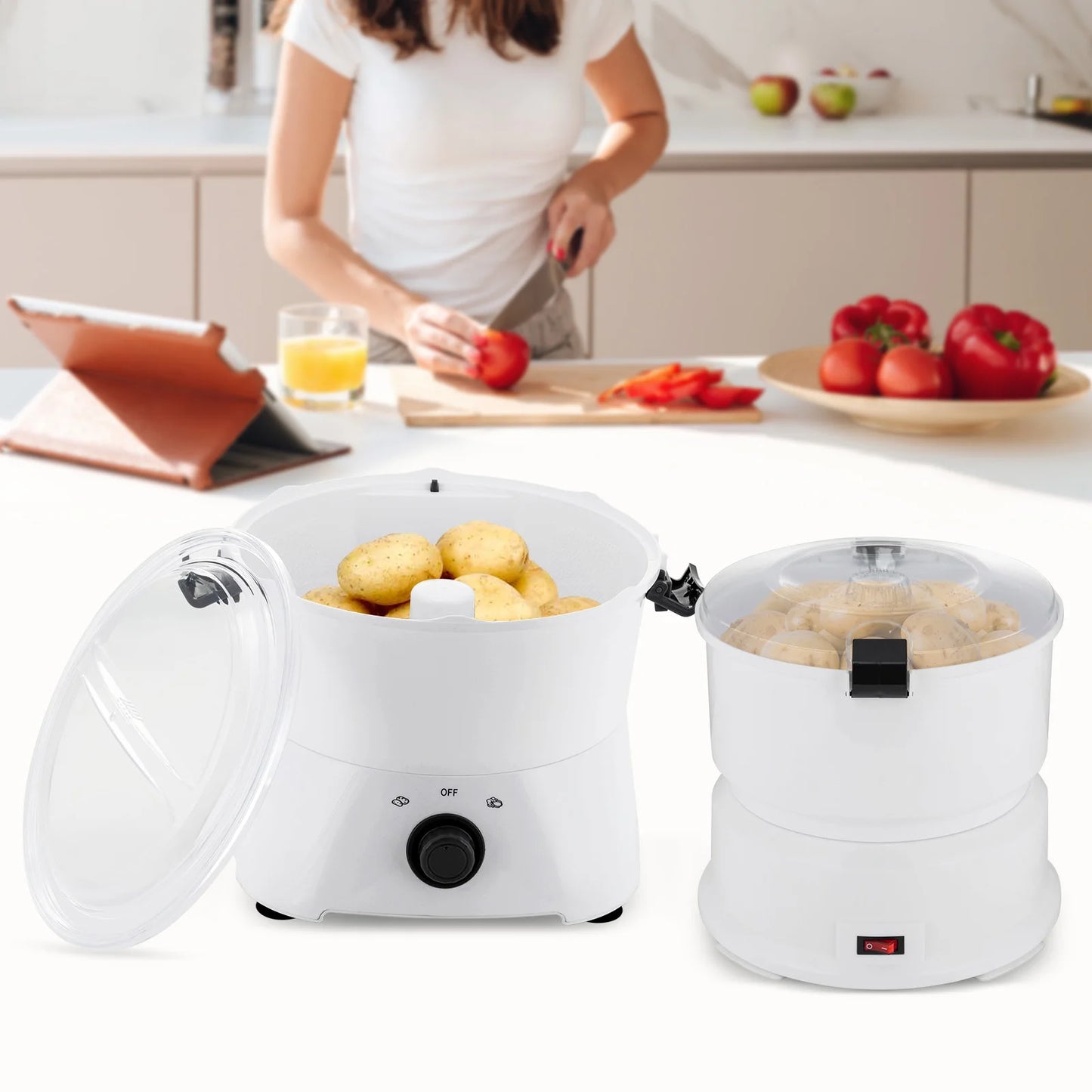 Potato Peeler Electric, Large Capacity Peeler with Stainless Steel Blades for Kitchens Restaurant Fast Food Shops
