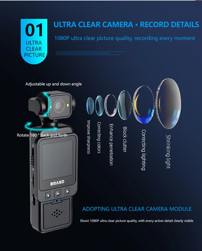 FHD 1080P Wifi Fotocamera Video digitale Outdoor Sports Camera Mini DV Portatile portatile per l'applicazione della legge Registratore a 360 gradi Obiettivo girevole