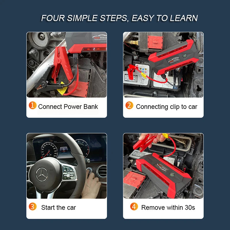 Car Battery Starter 30000mAh Caricatore portatile Auto Jump Starter 12V Benzina Diesel Car Emergency Booster Start Alimentazione