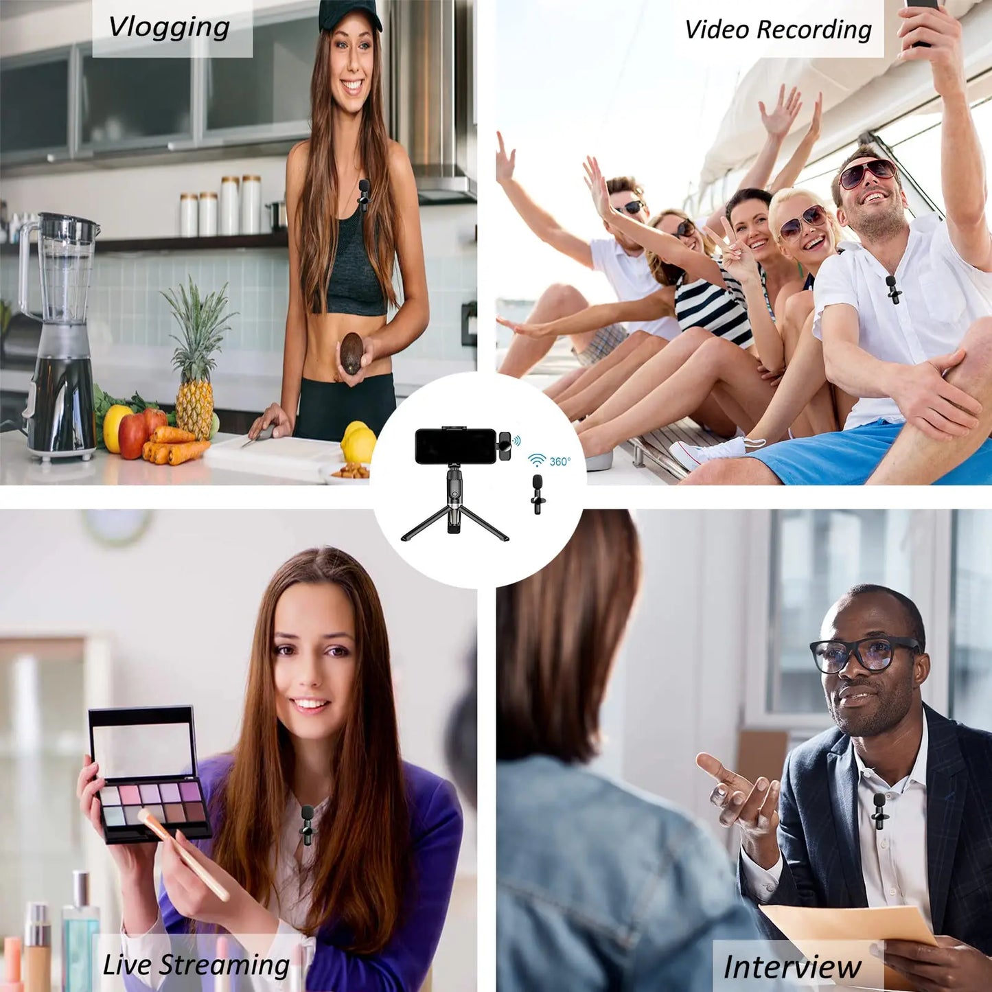 .4G Wireless Lavalier Microfono Cancellazione del rumore Registrazione audio video per IPhone/iPad/Android/Xiaomi/Samsung Live Game Mic