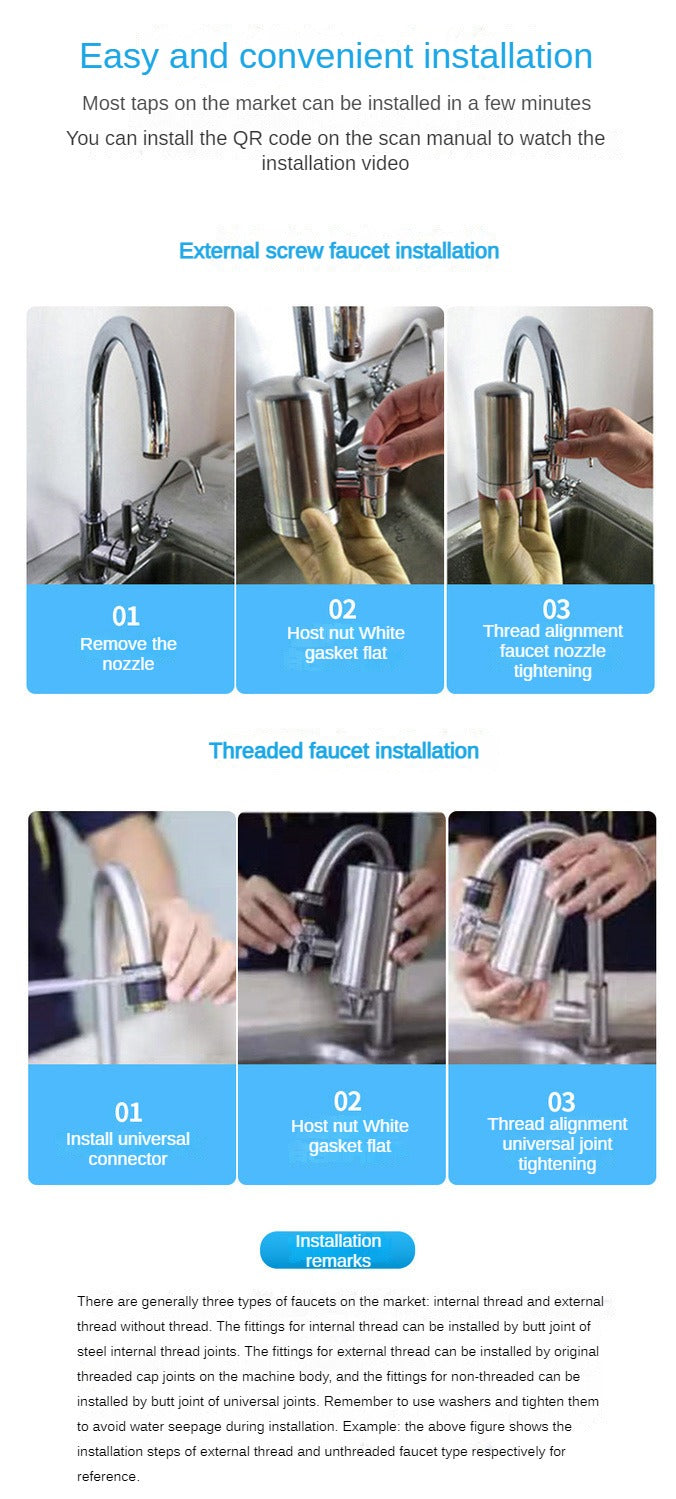 Purificatore per rubinetto dell'acqua potabile da 0,1 μm a 7 strati, filtro per rubinetto ecologico, cartuccia in acciaio inossidabile, carbone attivo ceramico KDF, casa e cucina