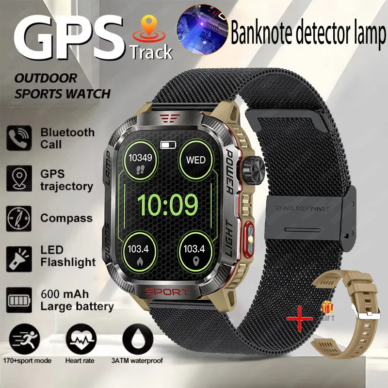 Nuovo per Huawei Xiaomi Militare GPS Smart Watch Uomini Torcia elettrica Bussola impermeabile all'aperto Sport Tracker Bluetooth Chiamata Smartwatch