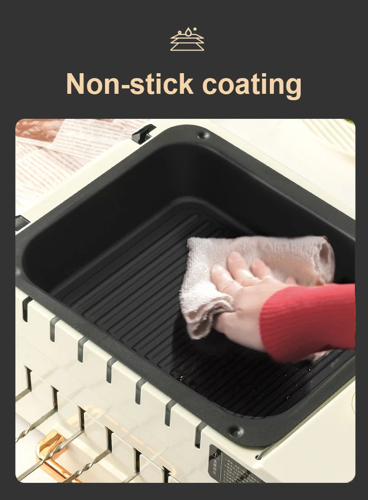 2 layers Electric Skewer Barbecue grill Automatic rotating Lamb Kebabs grill Indoor Smokeless BBQ machine Non-stick frying pan