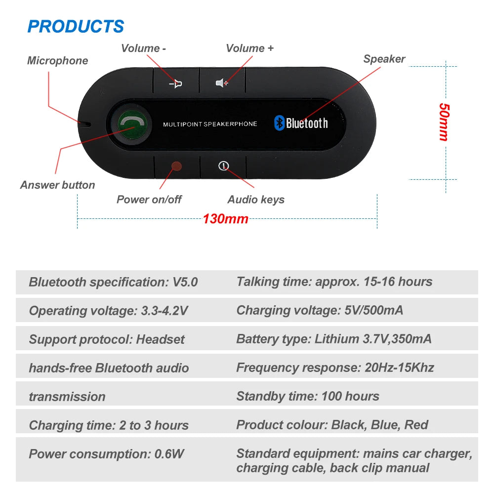 Kit Bluetooth wireless per auto, vivavoce, visiera parasole, altoparlante per telefono, ricevitore audio Bluetooth automatico, accessori