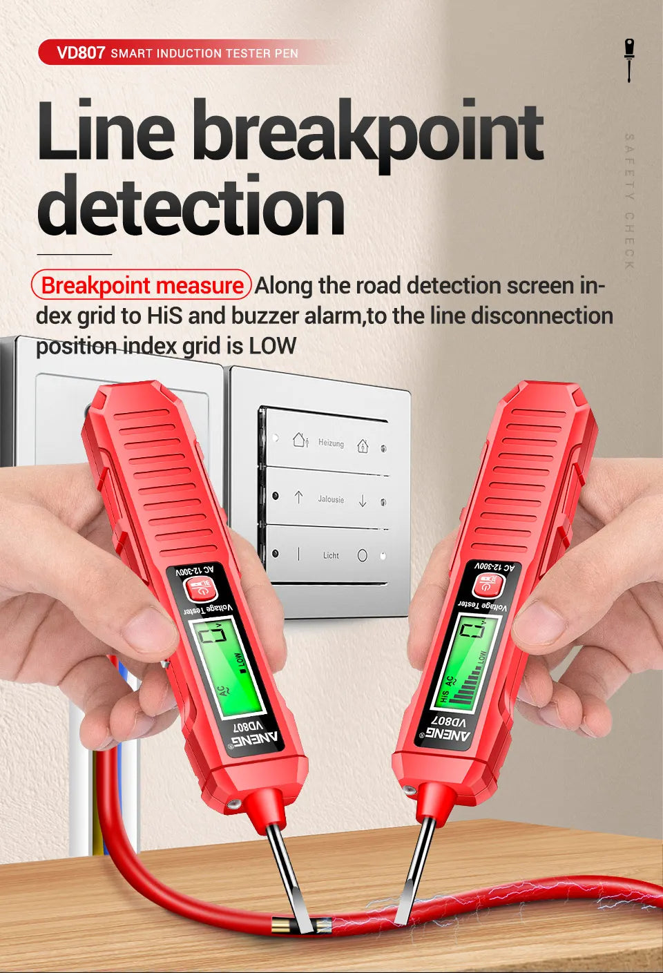 ANENG VD807 Una parola di induzione portatile 50/ 60Hz Smart Tester penna elettrica NCV sensore AC 12-300V senza contatto filo rivelatore strumenti