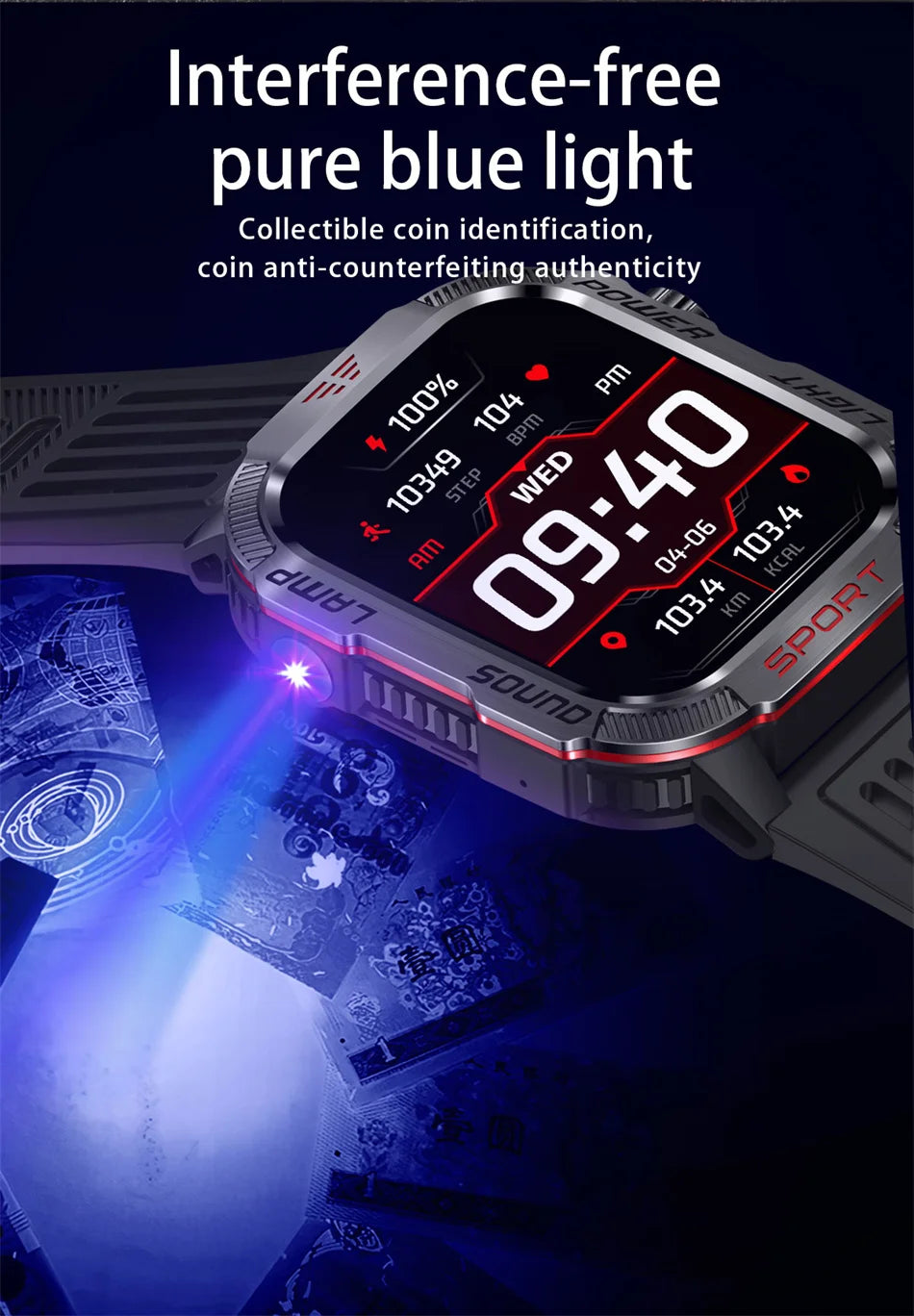 Nuovo per Huawei Xiaomi Militare GPS Smart Watch Uomini Torcia elettrica Bussola impermeabile all'aperto Sport Tracker Bluetooth Chiamata Smartwatch