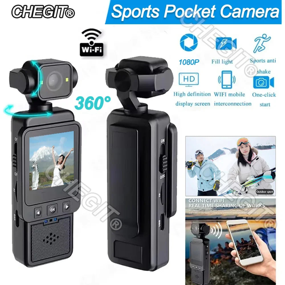 FHD 1080P Wifi Fotocamera Video digitale Outdoor Sports Camera Mini DV Portatile portatile per l'applicazione della legge Registratore a 360 gradi Obiettivo girevole