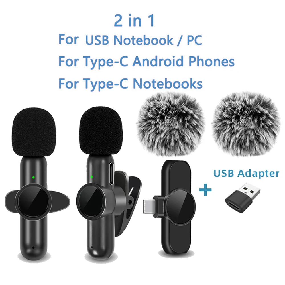 .4G Wireless Lavalier Microfono Cancellazione del rumore Registrazione audio video per IPhone/iPad/Android/Xiaomi/Samsung Live Game Mic