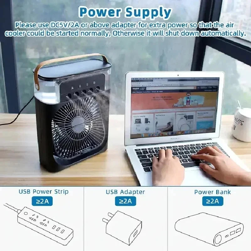 NUOVO Umidificatore portatile Ventilatore Condizionatori d'aria USB Ventilatore elettrico LED notte luce acqua nebbia divertimento 3 in 1 Umidificatore del dispositivo di raffreddamento dell'aria