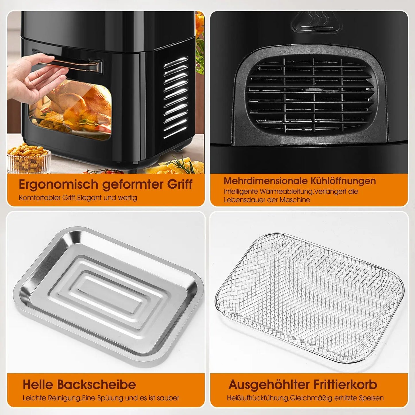 Grande friggitrice ad aria elettrica da 15L, senza olio da 220 V, con 6 modalità di cottura, forno a convezione intelligente da 1800 W per la casa, schermo touch a LED