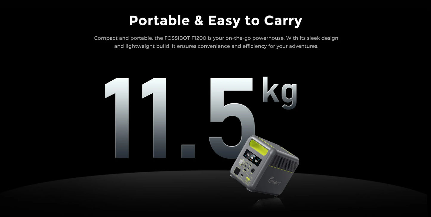Centrale elettrica portatile leggera Fossibot F1200, batteria LiFePO4 da 1024 Wh, generatore solare da 1200 W, backup domestico, campeggio all'aperto, alimentazione mobile