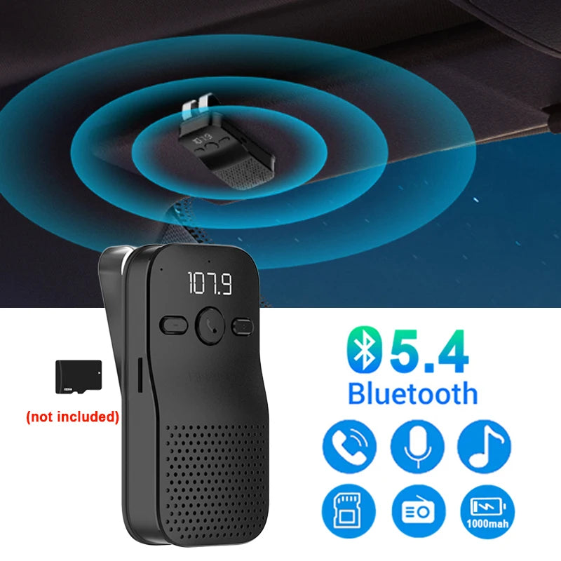 Kit Bluetooth 5.4 per auto vivavoce 6W, vivavoce solare, altoparlante, lettore MP3, ricevitore musicale wireless con assistente vocale