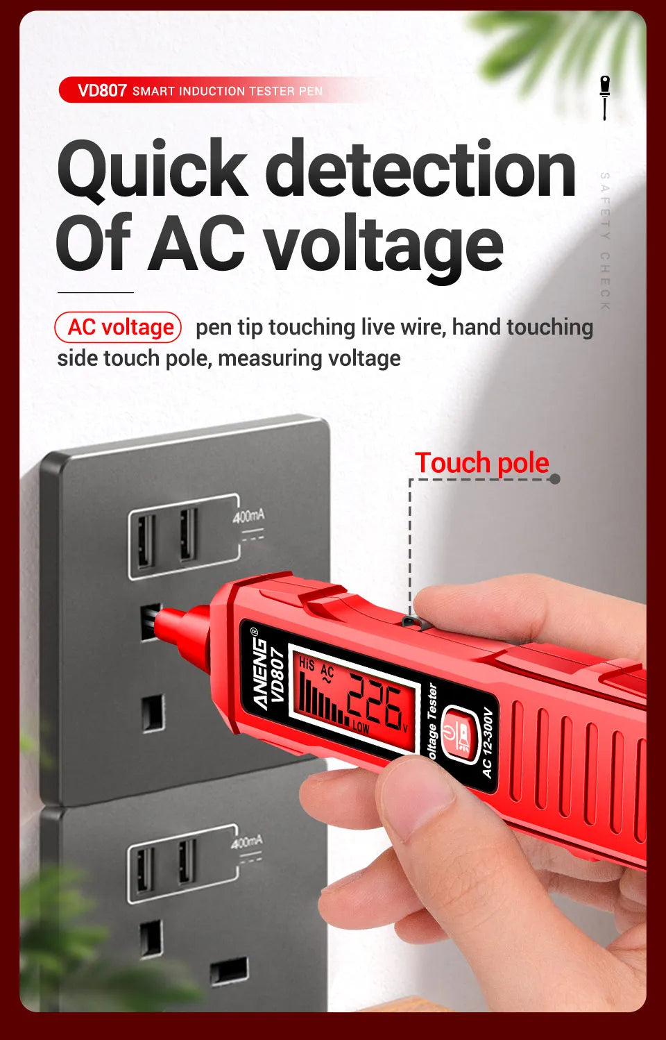 ANENG VD807 Una parola di induzione portatile 50/ 60Hz Smart Tester penna elettrica NCV sensore AC 12-300V senza contatto filo rivelatore strumenti