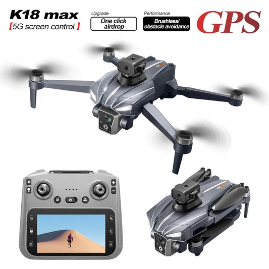 K18 Max 4,5 pollici grande schermo Drone 360° Laser per evitare ostacoli Posizionamento GPS Flusso ottico Dispositivo di lancio aereo RC Drone Giocattolo