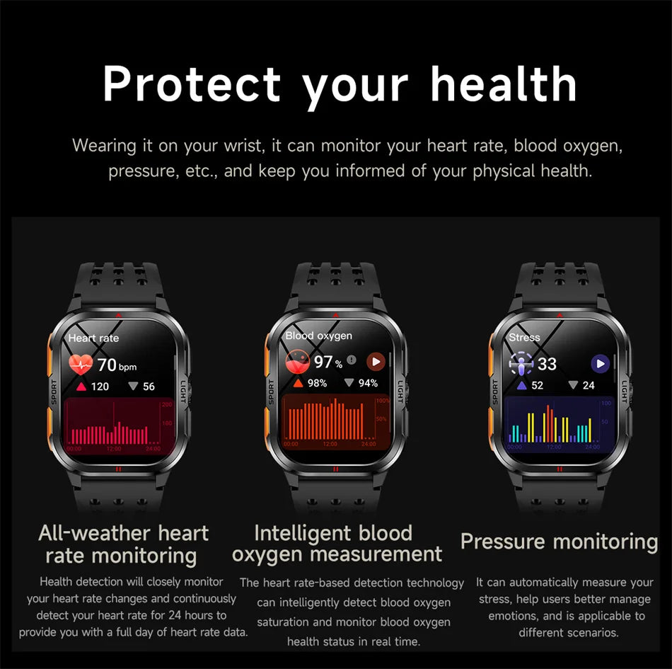 Nuovo per Xiaomi Military Smart Watch Men 3ATM impermeabile all'aperto Sport Fitness Tracker Monitor di salute Bluetooth Chiamata Smart Watch