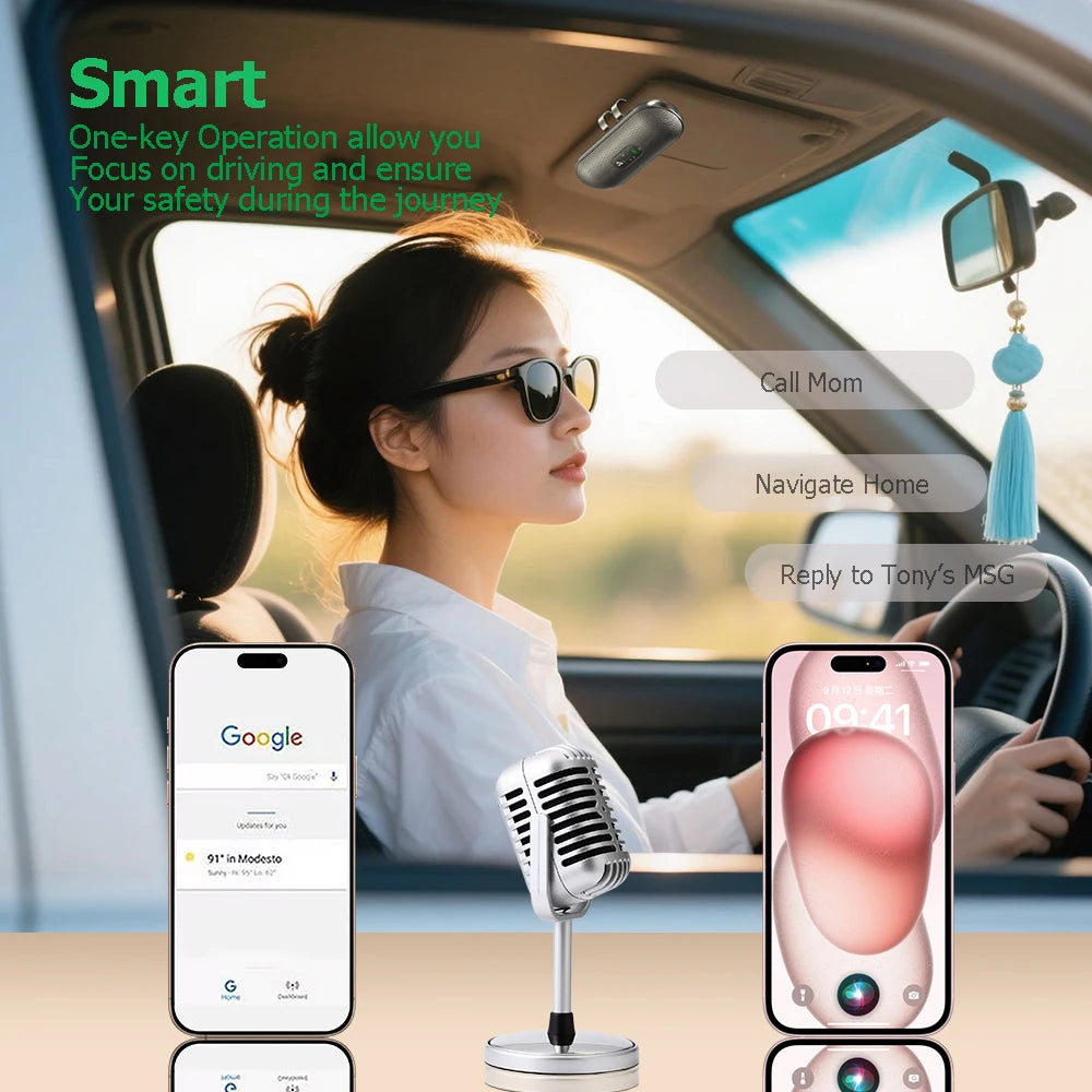 Kit Bluetooth 5.4 per auto vivavoce 6W, vivavoce solare, altoparlante, lettore MP3, ricevitore musicale wireless con assistente vocale