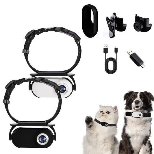 Telecamera a collare per animali domestici, per telecamere e monitor per animali domestici, rotazione di 360 gradi, mini telecamera tascabile portatile da esterno grandangolare da 120 gradi