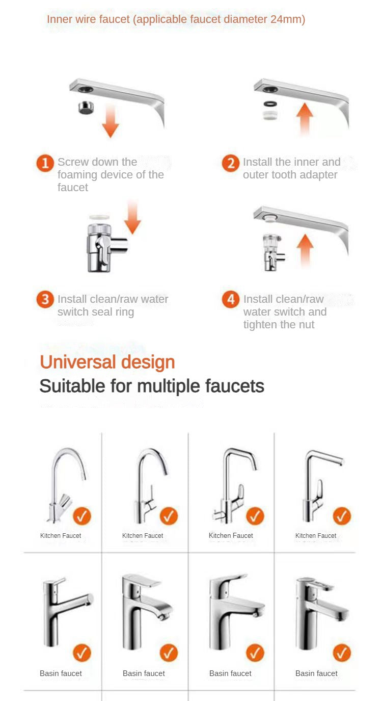 Purificatore per rubinetto dell'acqua potabile da 0,1 μm a 7 strati, filtro per rubinetto ecologico, cartuccia in acciaio inossidabile, carbone attivo ceramico KDF, casa e cucina