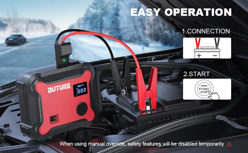 Compressore d'aria Buture 5 in 1 per auto con avviamento di emergenza, power bank da 26800 mAh, batteria portatile, gonfiatore digitale per pneumatici con uscita CC da 160 W