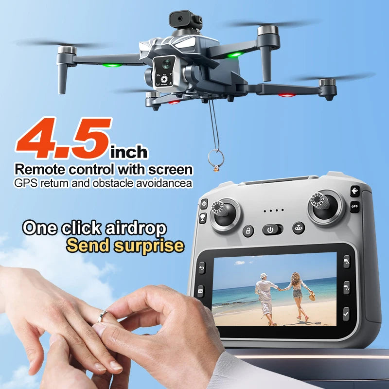 K18 Max 4,5 pollici grande schermo Drone 360° Laser per evitare ostacoli Posizionamento GPS Flusso ottico Dispositivo di lancio aereo RC Drone Giocattolo