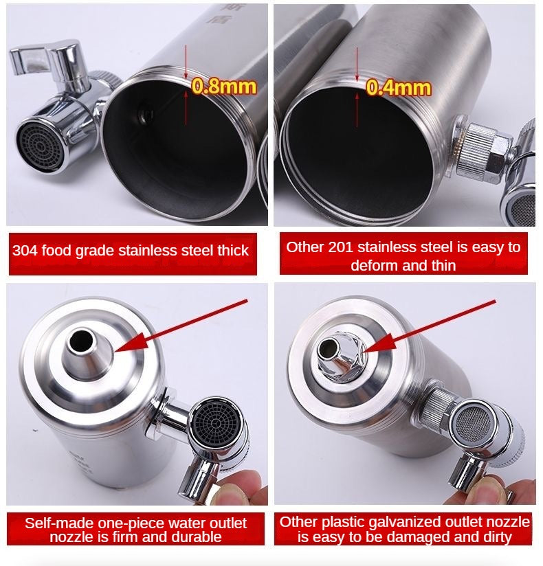 Purificatore per rubinetto dell'acqua potabile da 0,1 μm a 7 strati, filtro per rubinetto ecologico, cartuccia in acciaio inossidabile, carbone attivo ceramico KDF, casa e cucina