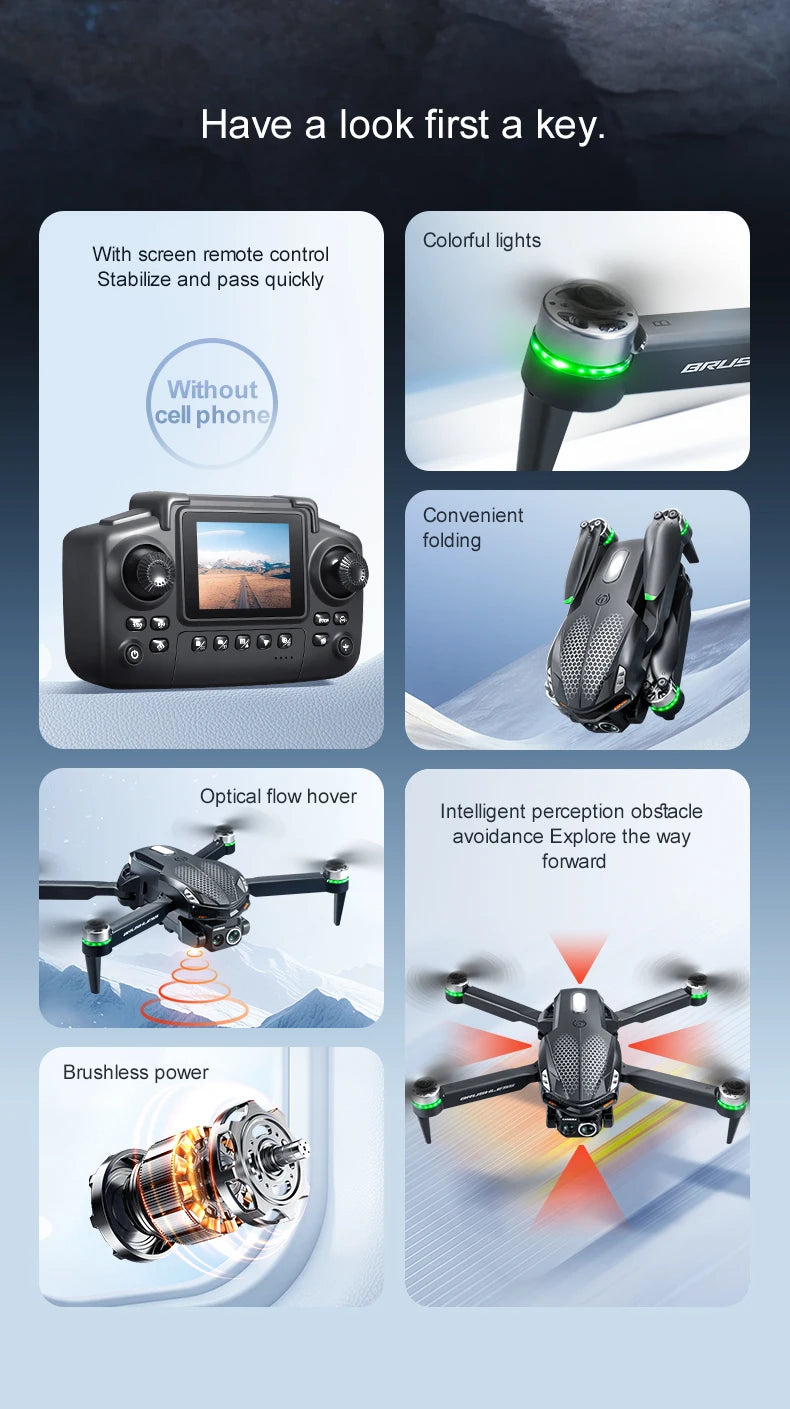 Drone S168 controllato da schermo, flusso luminoso brushless EEC 8K ad alta definizione, evitamento ostacoli su quattro lati, elicottero leggero FPV
