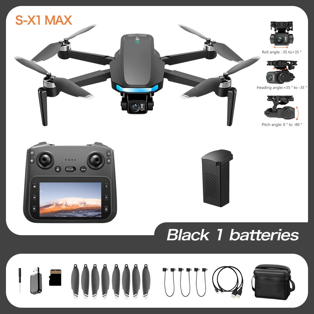 S-X1 Nuovo drone con schermo a 3 assi anti-shake Gimbal 4K Aerial Brushless Drones RC Quadcopter 5G GPS 8K HD Telecamere EIS Mini Dron