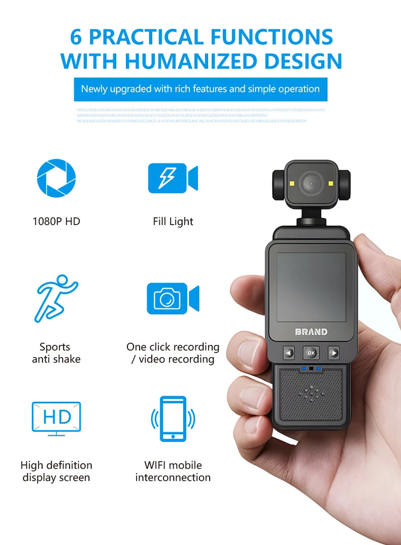 FHD 1080P Wifi Fotocamera Video digitale Outdoor Sports Camera Mini DV Portatile portatile per l'applicazione della legge Registratore a 360 gradi Obiettivo girevole
