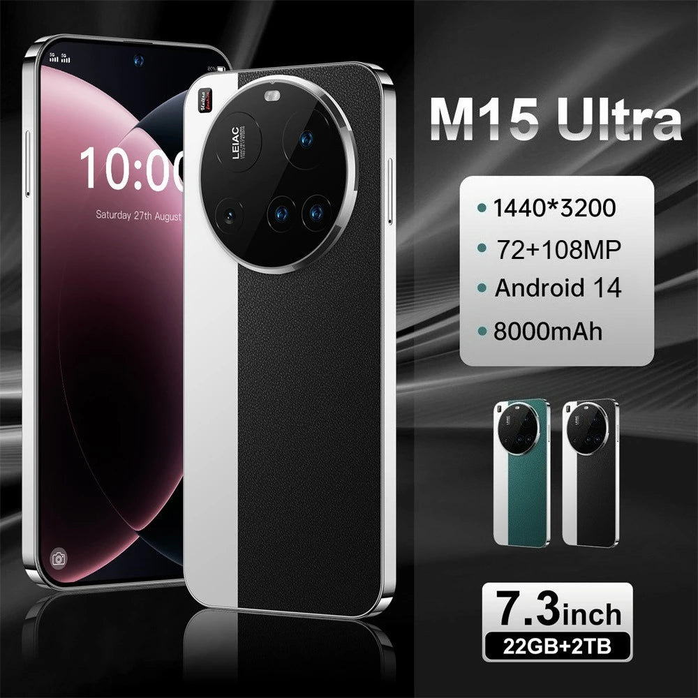 NEW M15 Ultra Original Mobile Phones 7.3inch Smartphone 4G 5G Dual SIM Cellphone Android Global Version 8000mAh GPS Cell Phone