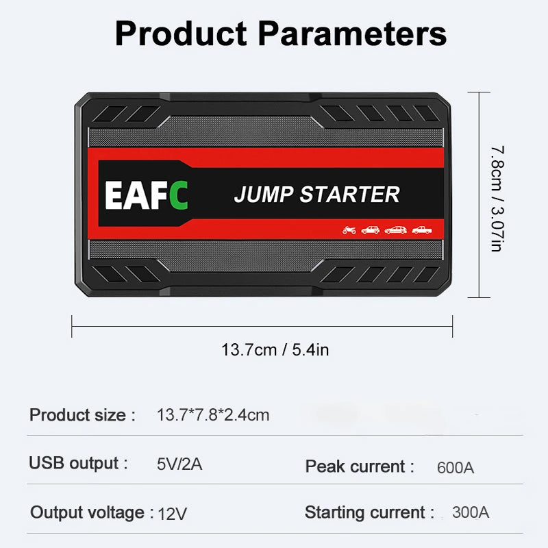 Avviatore di emergenza per auto 2000A/1200A/600A, dispositivo di avviamento di emergenza portatile Power Bank Booster per benzina e diesel